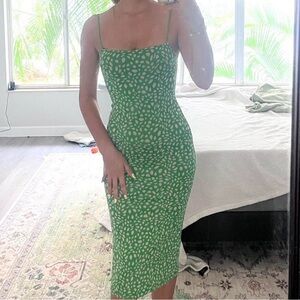 Zara Green and White Patterned Midi Dress